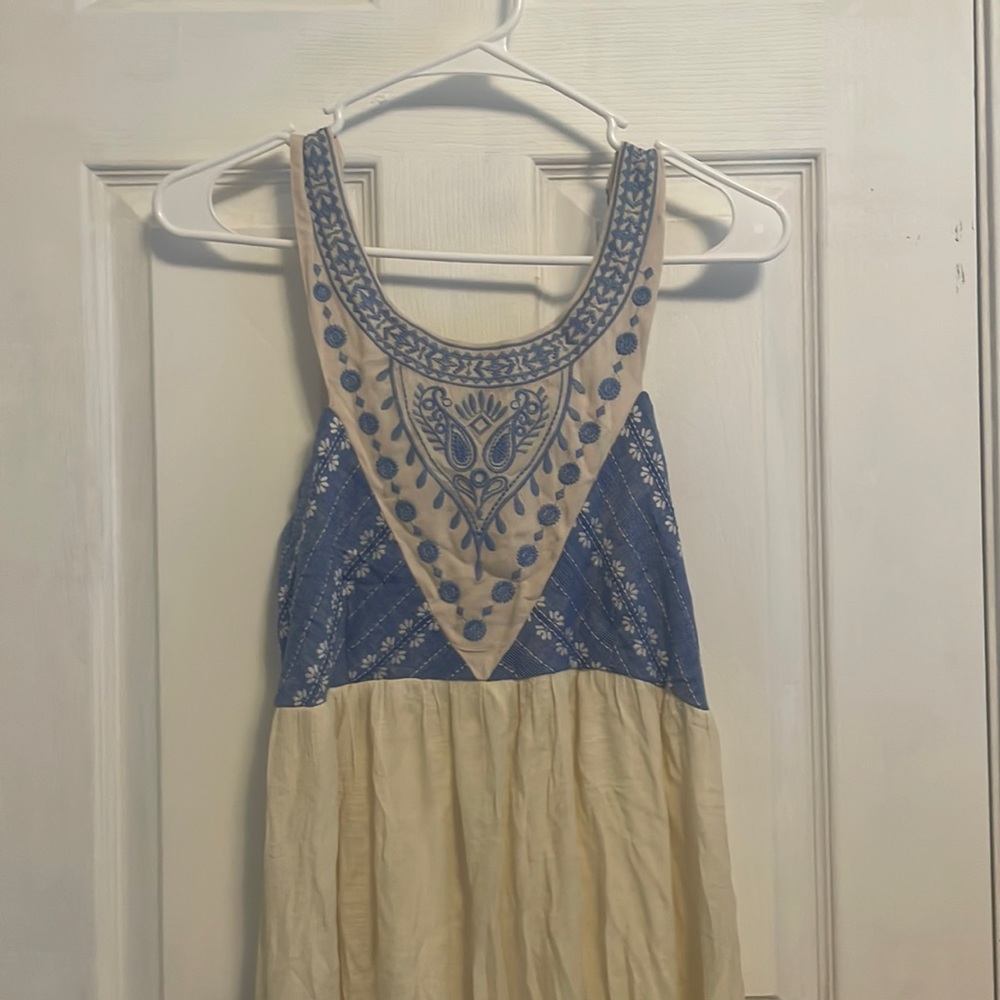 Beige and blue maxi dress